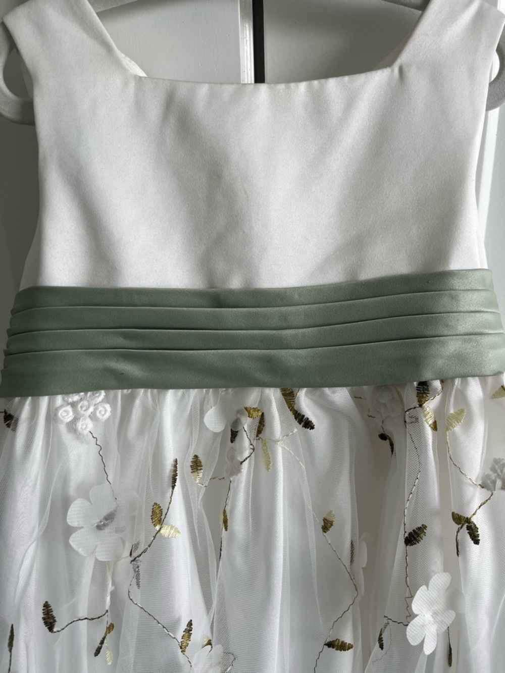Azazie Pollie Ivory Dusty Sage A-Line Bow Tulle Dress - Picture 3 of 5